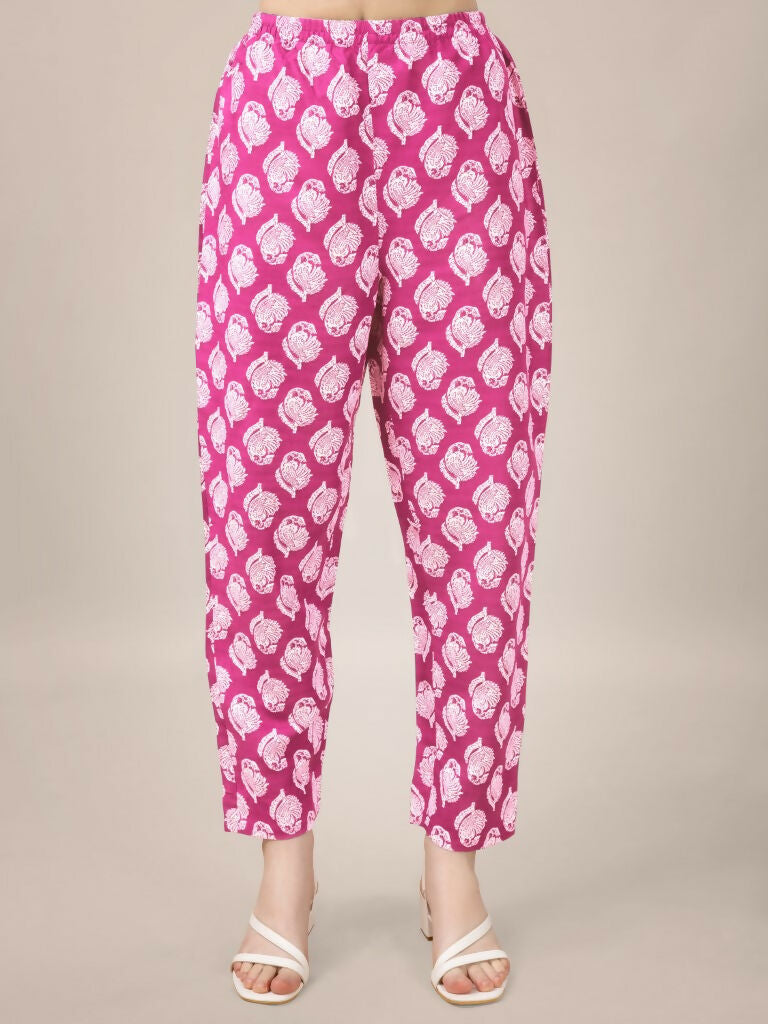 Jyoti Fashion Women's Pink Rayon Print with Embroidery & Fancy Lace Work Kurta with Trouser & Dupatta - Distacart