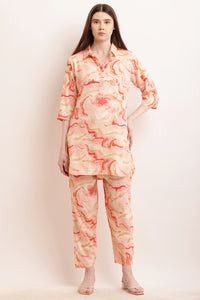 Thumbnail for PAVONINE Peach Color Ted-Dye Printed Cord Set For Women