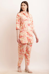 Thumbnail for PAVONINE Peach Color Ted-Dye Printed Cord Set For Women