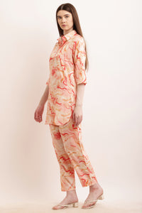 Thumbnail for PAVONINE Peach Color Ted-Dye Printed Cord Set For Women