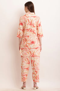 Thumbnail for PAVONINE Peach Color Ted-Dye Printed Cord Set For Women