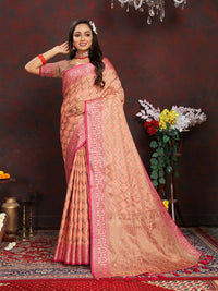 Thumbnail for Lorenvalley Fashion Peach Soft Katan Silk Woven Design Rich Zari Weaving Pallu Saree