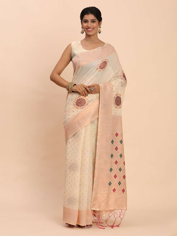 Astita Linen Cotton Off White Saree