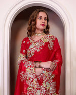 Thumbnail for Teeya Creation Red Color Zimichhu Silk Heavy Work Saree - Distacart