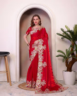 Thumbnail for Teeya Creation Red Color Zimichhu Silk Heavy Work Saree - Distacart