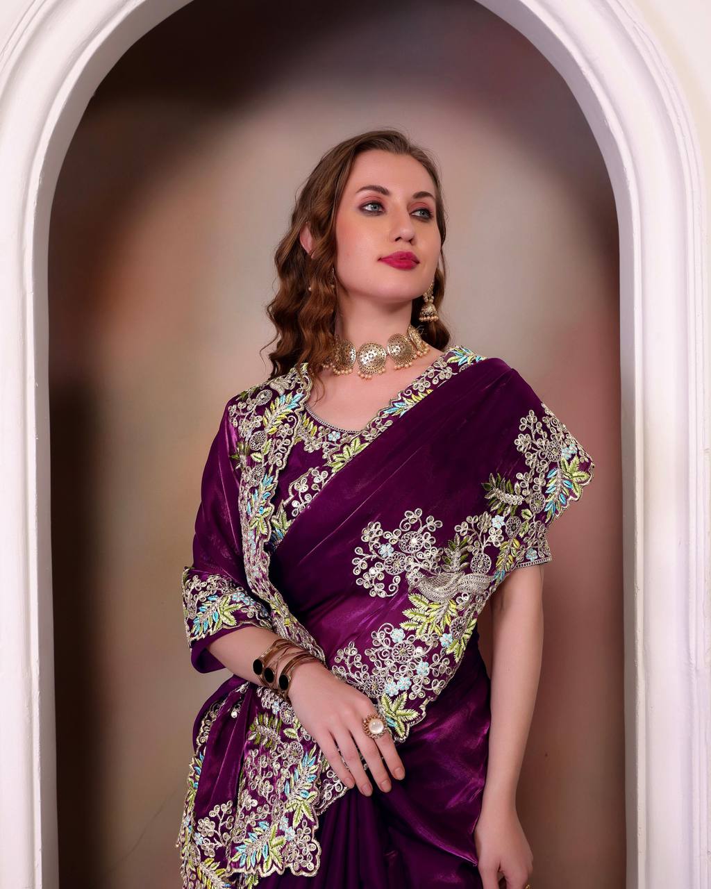 Teeya Creation Wine Color Zimichhu Silk Heavy Work Saree - Distacart