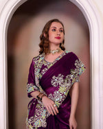 Thumbnail for Teeya Creation Wine Color Zimichhu Silk Heavy Work Saree - Distacart