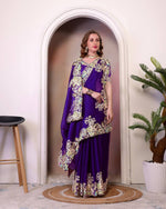 Thumbnail for Teeya Creation Purple Color Zimichhu Silk Heavy Work Saree - Distacart