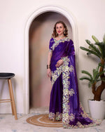 Thumbnail for Teeya Creation Purple Color Zimichhu Silk Heavy Work Saree - Distacart
