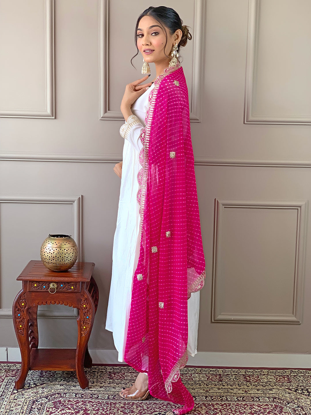 The52 Women's Gorgeous Embroidery Chandrei Fabric Straight Kurta, Pant and Dupatta Set