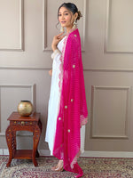 Thumbnail for The52 Women's Gorgeous Embroidery Chandrei Fabric Straight Kurta, Pant and Dupatta Set