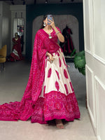 Thumbnail for Lorenvalley Pink Tussar Silk with Bandhej Print Lehenga Choli - Distacart