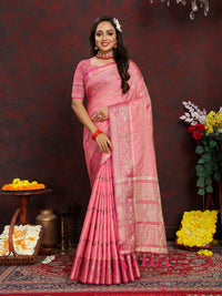 Thumbnail for Lorenvalley Fashion Pink Soft Katan Silk Woven Design Zari Weaving Pallu Saree