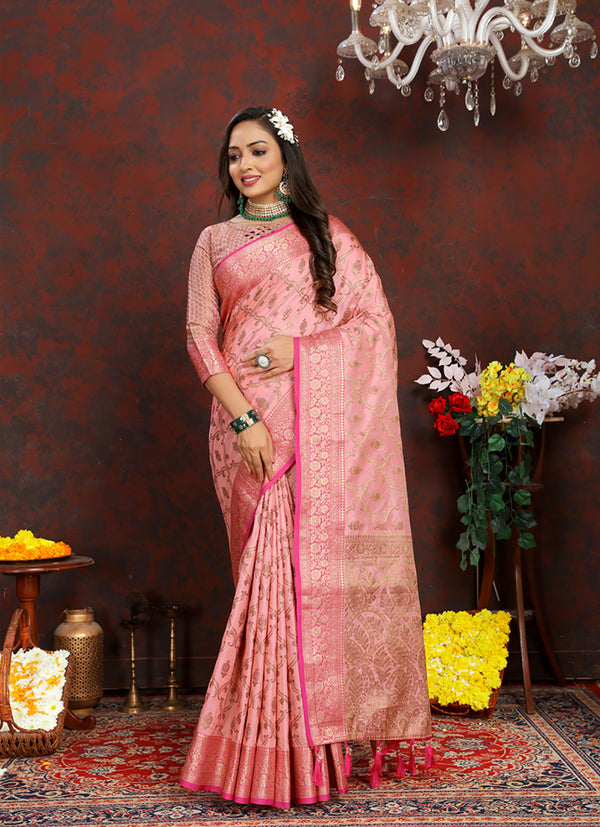 Lorenvalley Fashion Pink Soft Katan Silk Woven Design Rich Zari Weaving Pallu Saree - Distacart