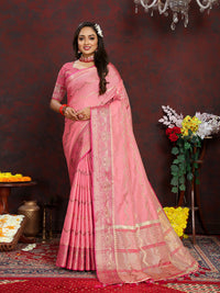 Thumbnail for Lorenvalley Fashion Pink Soft Katan Silk Woven Design Zari Weaving Pallu Saree
