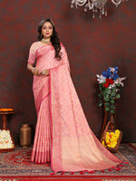 Thumbnail for Lorenvalley Fashion Pink Soft Katan Silk Woven Design Zari Weaving Pallu Saree - Distacart