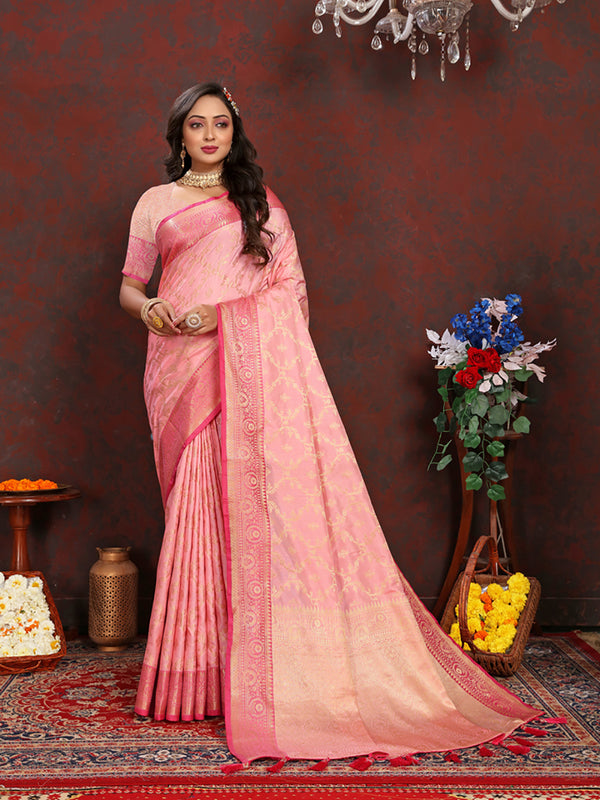 Lorenvalley Fashion Pink Soft Katan Silk Woven Design Zari Weaving Pallu Saree - Distacart
