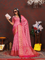 Thumbnail for Lorenvalley Fashion Pink Organza Silk Woven Design with Rich Meenakari Weaving Pallu Saree - Distacart