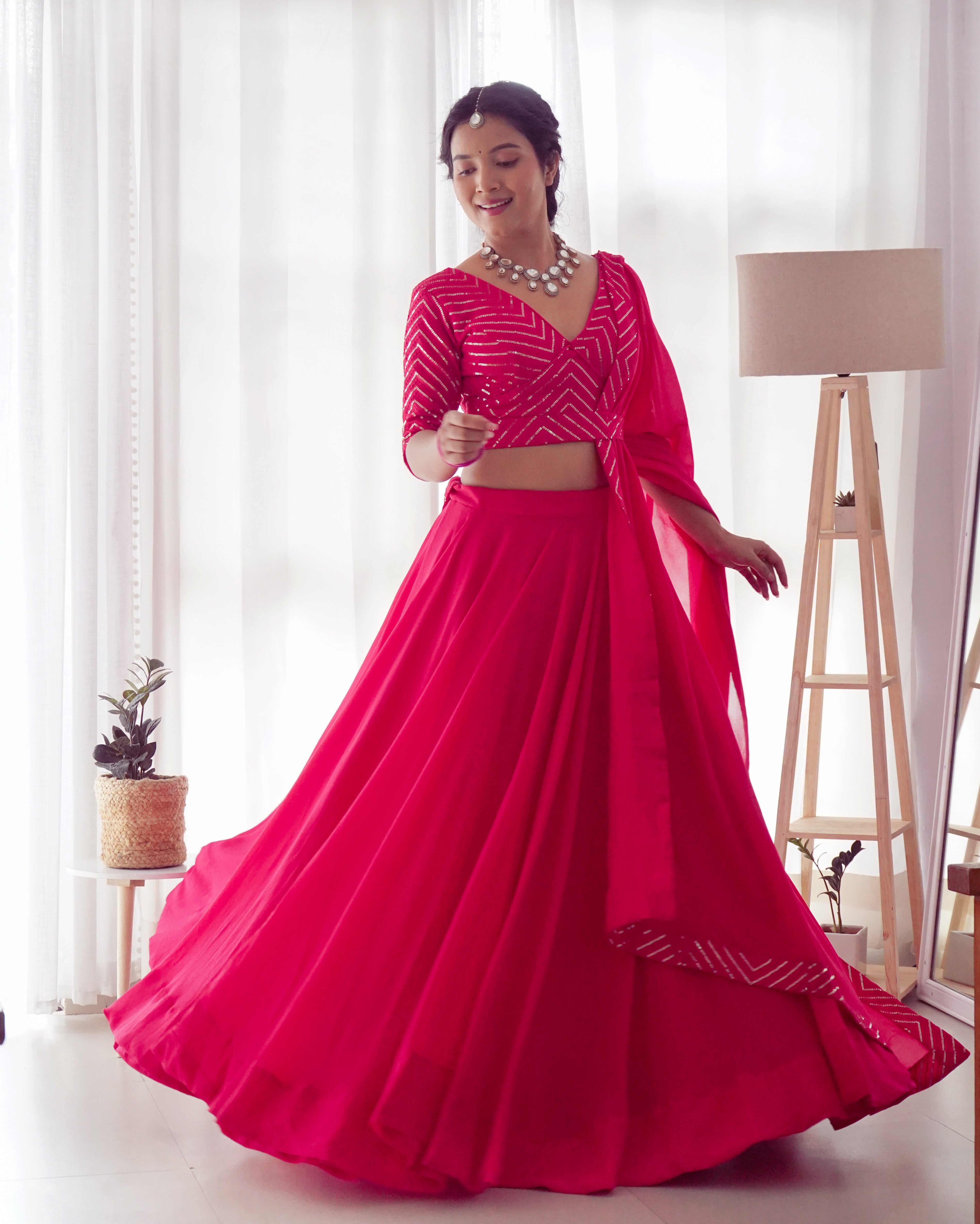 Lorenvalley Pink Faux Georgette Plain Micro Cotton Full Inner with Canvas Patta Double Lining Lehenga Choli - Distacart