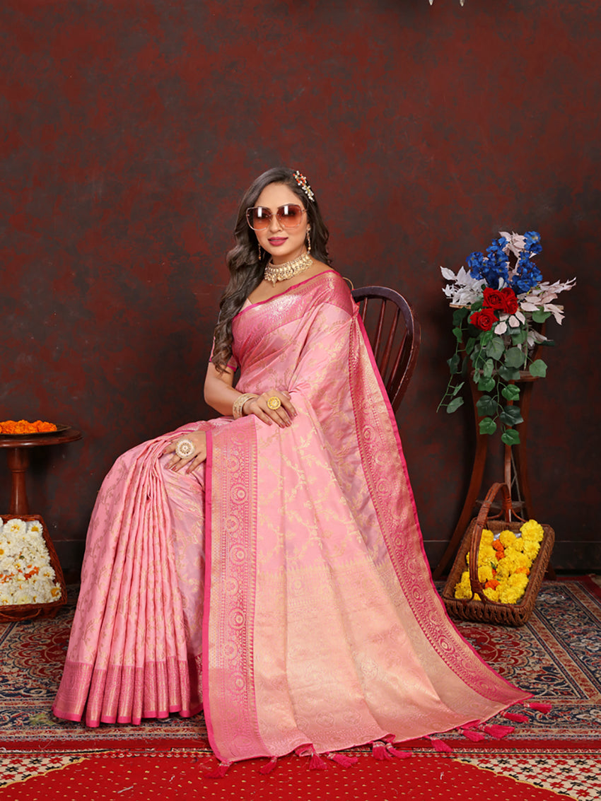 Lorenvalley Fashion Pink Soft Katan Silk Woven Design Zari Weaving Pallu Saree - Distacart