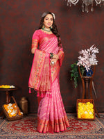Thumbnail for Lorenvalley Fashion Pink Organza Silk Woven Design with Rich Meenakari Weaving Pallu Saree - Distacart