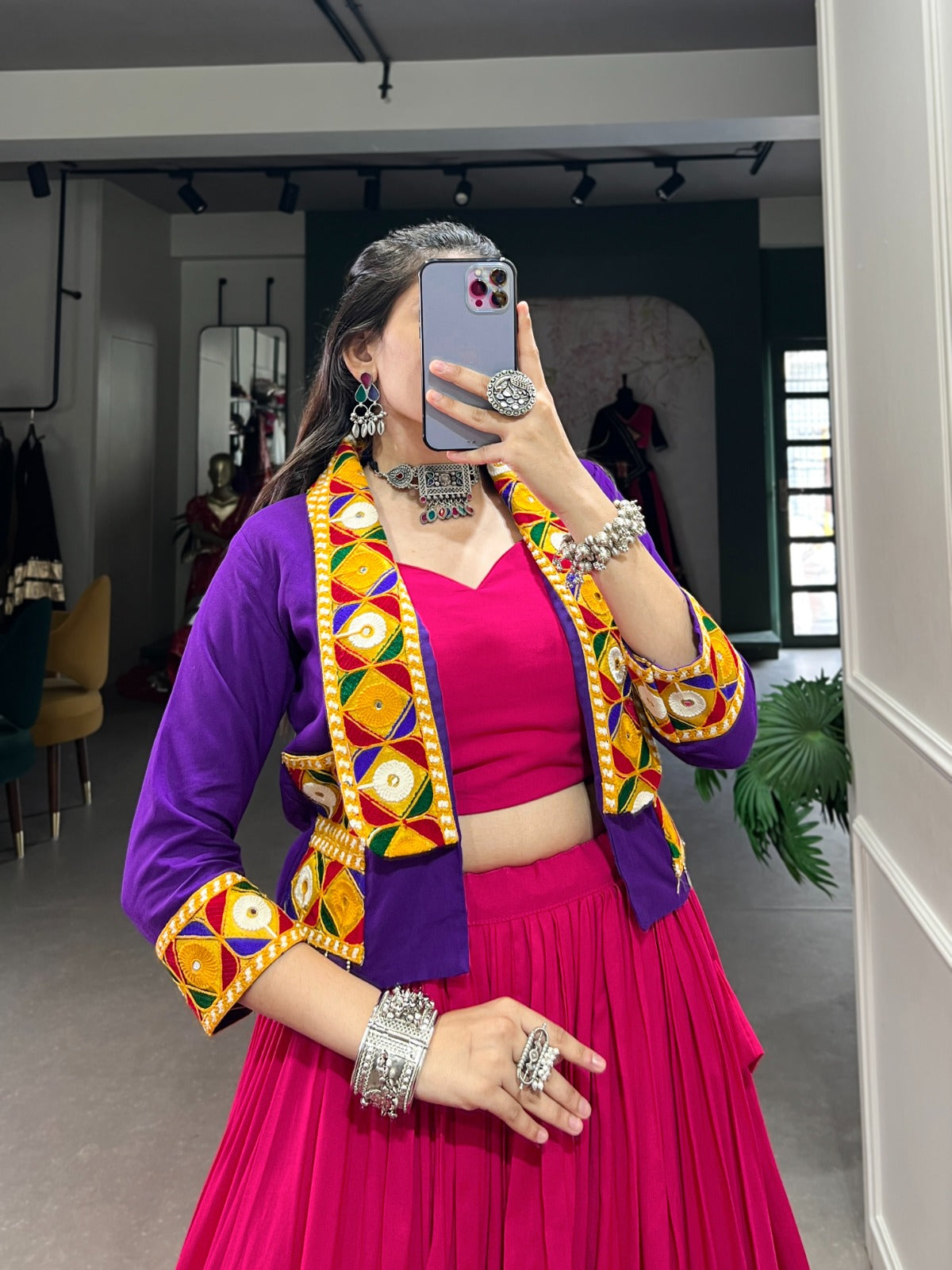 Lorenvalley Pink Pure Rayon with Plain With Printed And Gamthi Patch Work With Lace Touch Up Lehenga Choli - Distacart