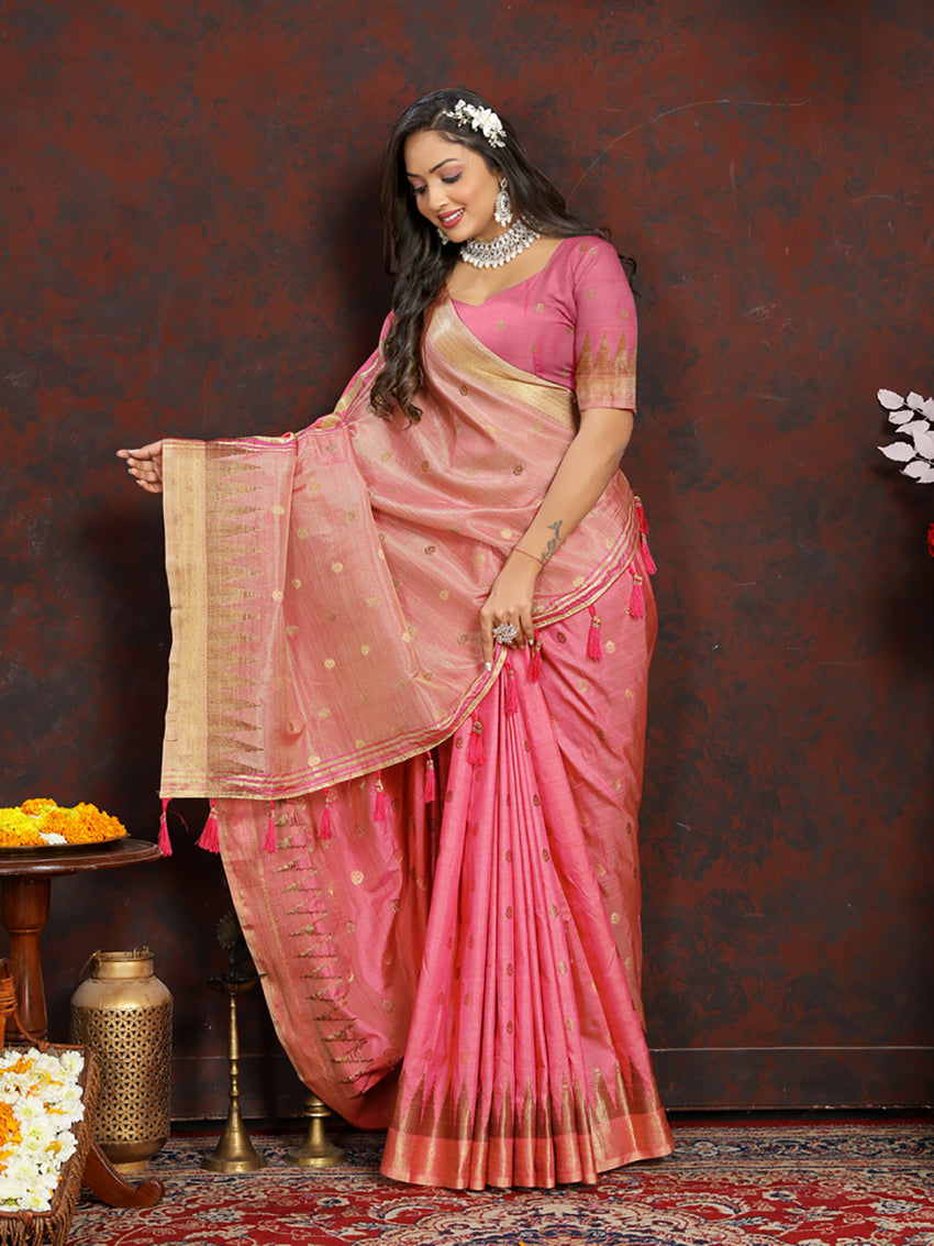 Lorenvalley Fashion Pink Soft Katan Silk Woven Design Zari Weaving Pallu Saree - Distacart