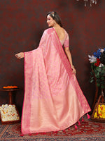 Thumbnail for Lorenvalley Fashion Pink Soft Katan Silk Woven Design Zari Weaving Pallu Saree - Distacart