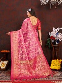 Thumbnail for Lorenvalley Fashion Pink Organza Silk Woven Design with Rich Meenakari Weaving Pallu Saree