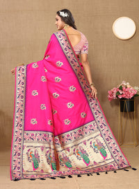 Thumbnail for Lorenvalley Fashion Pink Soft Paithani Silk Woven Design Rich Meenakari Zari Weaving Pallu Saree