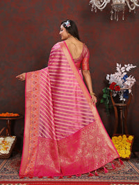Thumbnail for Lorenvalley Fashion Pink Organza Silk Woven Design with Rich Meenakari Weaving Pallu Saree