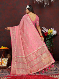 Thumbnail for Lorenvalley Fashion Pink Soft Katan Silk Woven Design Zari Weaving Pallu Saree