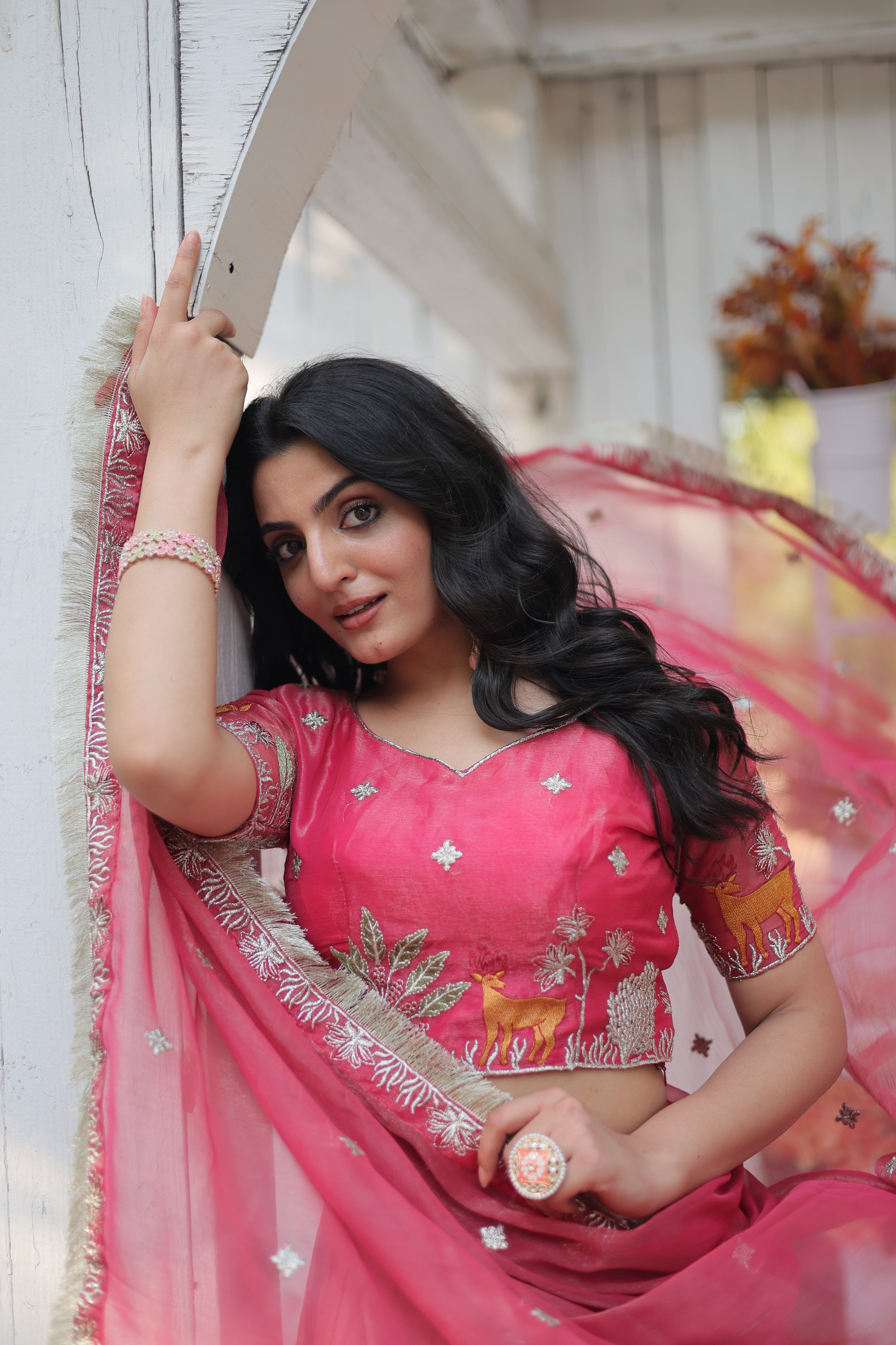 Lorenvalley Pink Gold Coin Fabric with Sequins and Thread Embroidered work Lehenga Choli with Dupatta - Distacart