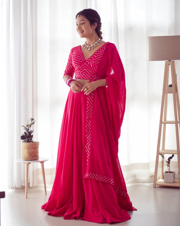 Lorenvalley Pink Faux Georgette Plain Micro Cotton Full Inner with Canvas Patta Double Lining Lehenga Choli - Distacart