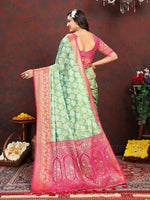 Thumbnail for Lorenvalley Fashion Pista Organza Silk Woven Design with Rich Meenakari Weaving Pallu Saree - Distacart