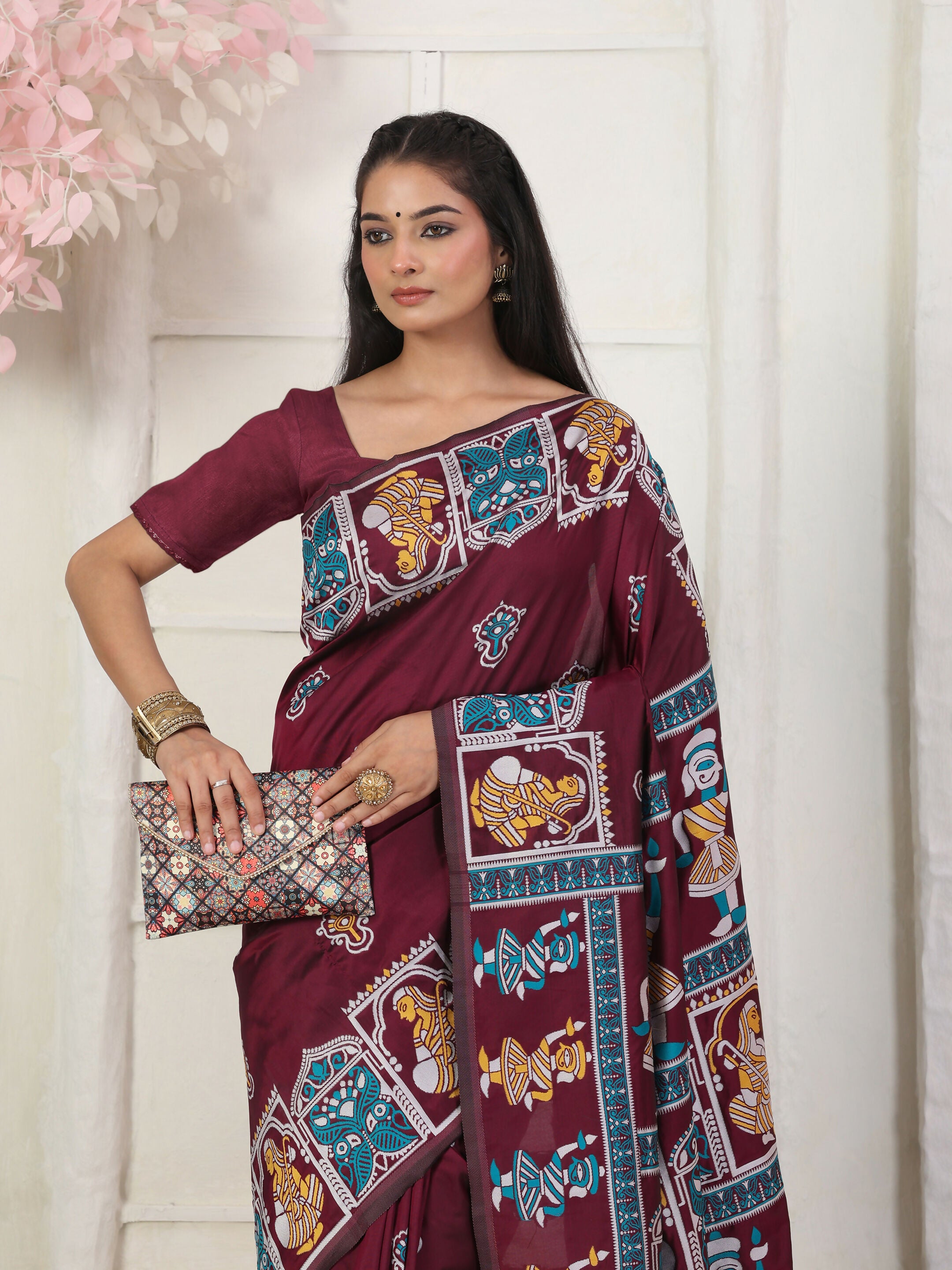 Astita Silk Blend Wine Saree