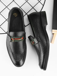 Thumbnail for House of Pataudi Men leather Textured Formal Loafers