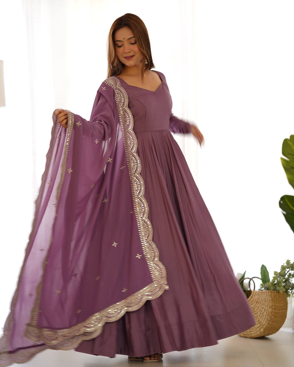 Lehenga Mart Wedding Wear Anarkali Suit With Dupatta - Mauve Pink