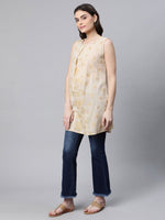 Thumbnail for Ahalyaa Women Beige Pure Cotton Floral Printed Tunic - Distacart