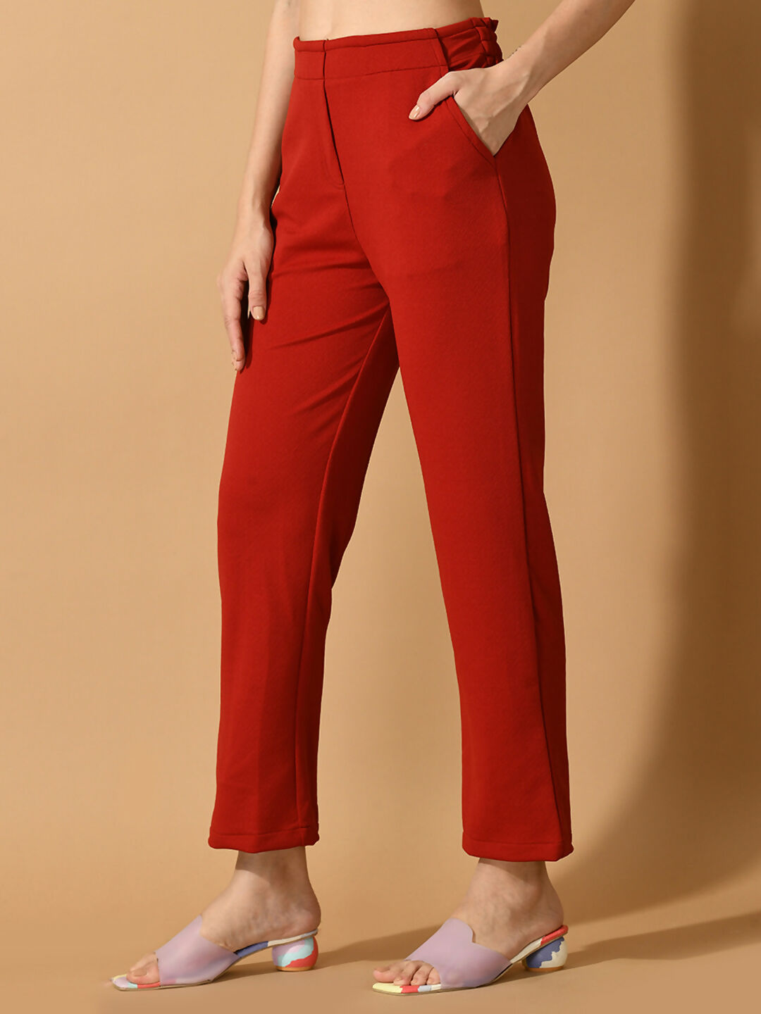 Myshka Women's Red Straight Fit Party Trouser - Distacart