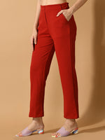 Thumbnail for Myshka Women's Red Straight Fit Party Trouser - Distacart