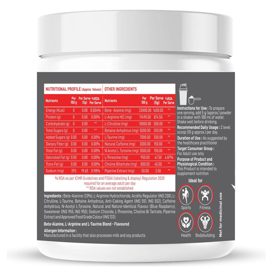 Dr. Morepen Muscle Food Pre-Workout (Blue Raspberry)