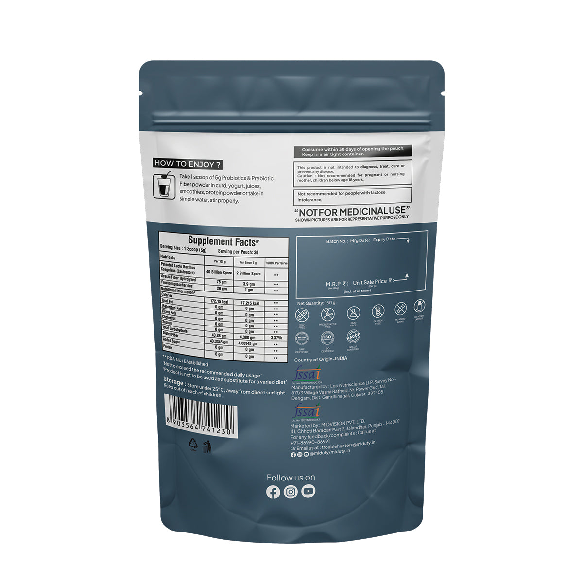 Miduty by Palak Notes Probiotics & Prebiotic Fiber powder - Distacart