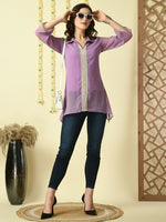 Thumbnail for Myshka Women's Purple Embroidered Party Fusion Top - Distacart