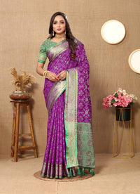 Thumbnail for Lorenvalley Fashion Purple Patola Silk Woven Design with Zari Meenakari Weaving motifs Pallu Saree