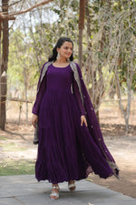 Thumbnail for Evanik Purple Faux Blooming Gown With Dupatta With Rich Sequins Embroidered work