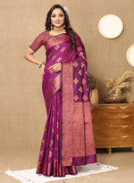 Thumbnail for Lorenvalley Fashion Purple Soft Katan Silk Woven Design Copper Zari Weaving Saree - Distacart