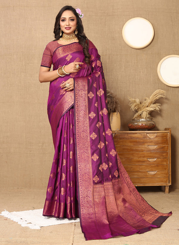Lorenvalley Fashion Purple Soft Katan Silk Woven Design Copper Zari Weaving Saree - Distacart