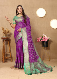 Thumbnail for Lorenvalley Fashion Purple Patola Silk Woven Design with Zari Meenakari Weaving motifs Pallu Saree