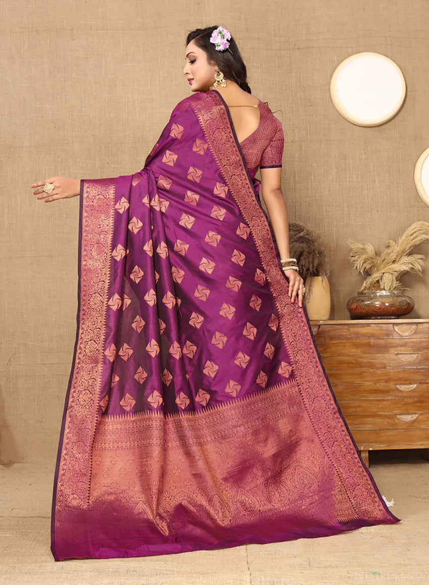 Lorenvalley Fashion Purple Soft Katan Silk Woven Design Copper Zari Weaving Saree - Distacart